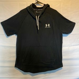 Black Under Armour short sleeve work out top with hood